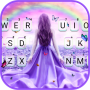 icon Purple Lavender Girl(Gadis Lavender Ungu Latar Belakang Keyboard
)
